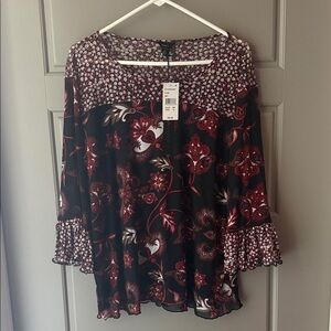 NWT Intro. Black and Burgundy Floral Top